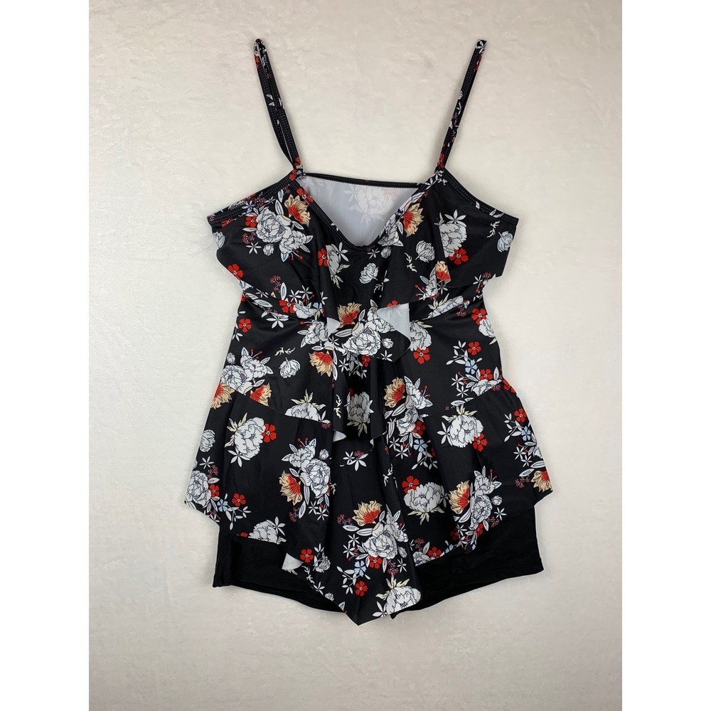 NWOT Floral Tiered Ruffle Tankini Swimsuit Set with Boyleg Shorts Black XL